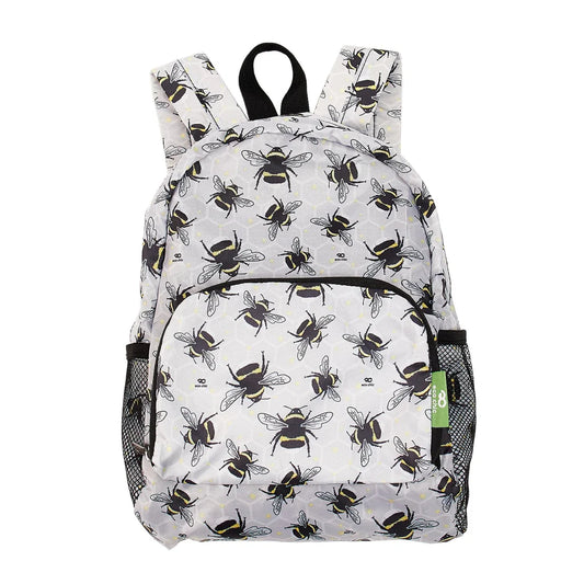 Eco Chic Lightweight Foldable Mini Backpack Grey Bumble Bee
