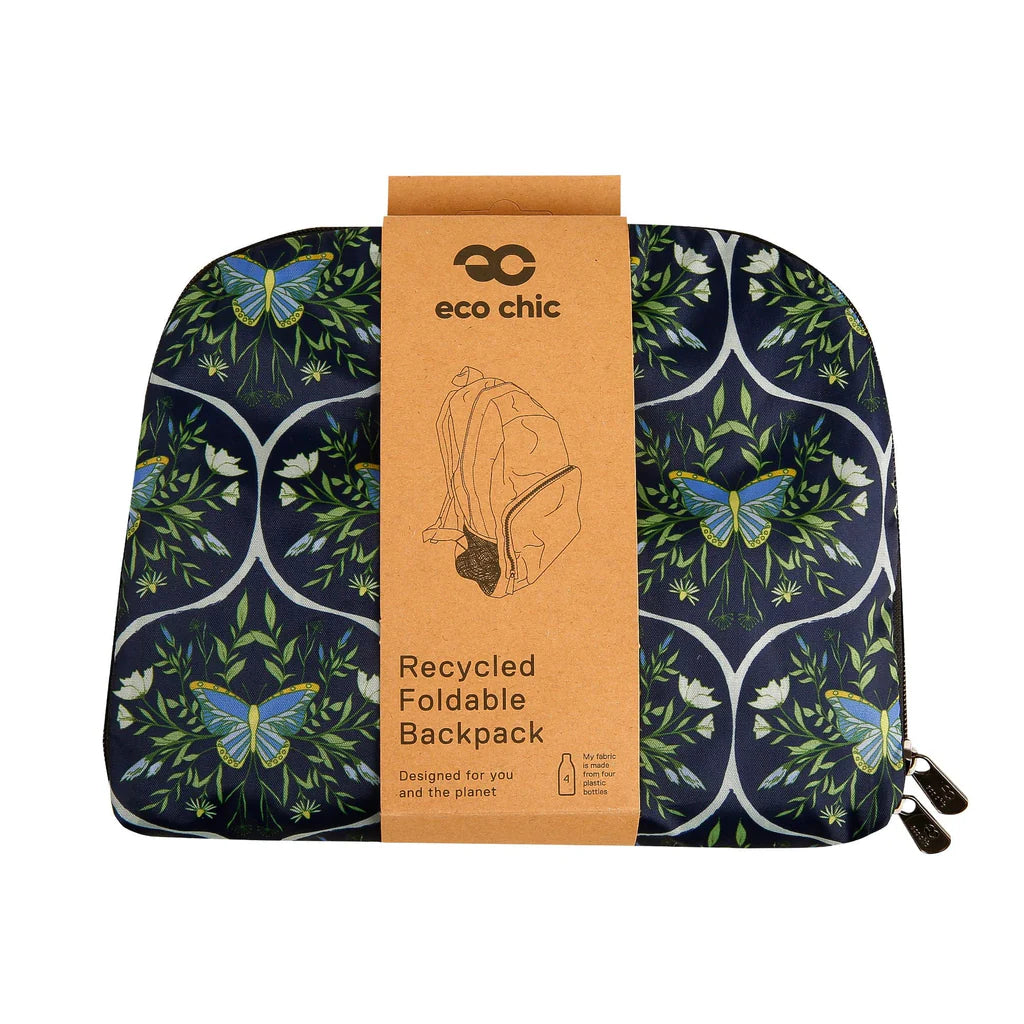 Eco Chic Lightweight Foldable Navy Butterlfies Backpack