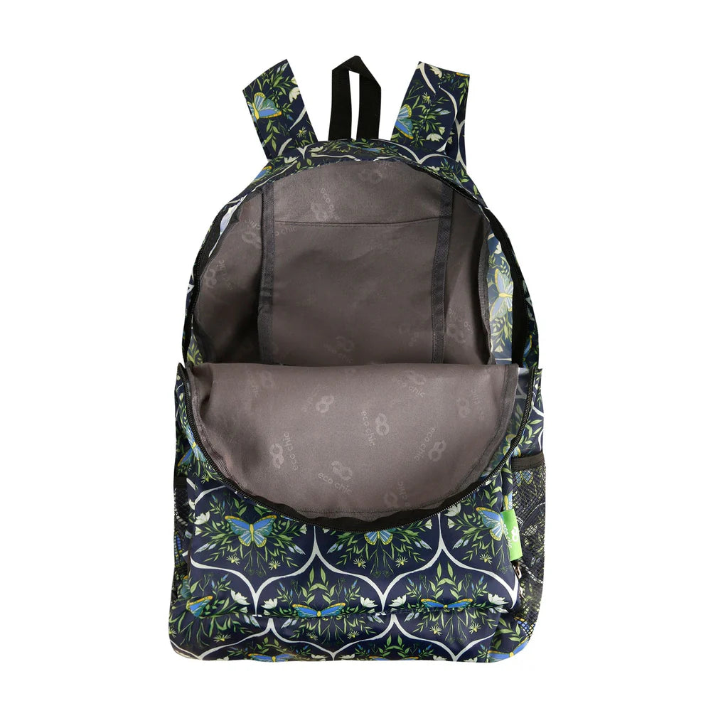 Eco Chic Lightweight Foldable Navy Butterlfies Backpack