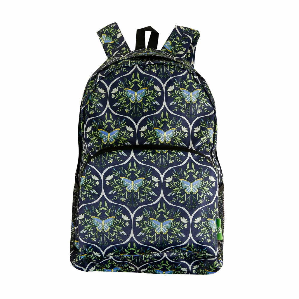 Eco Chic Lightweight Foldable Navy Butterlfies Backpack