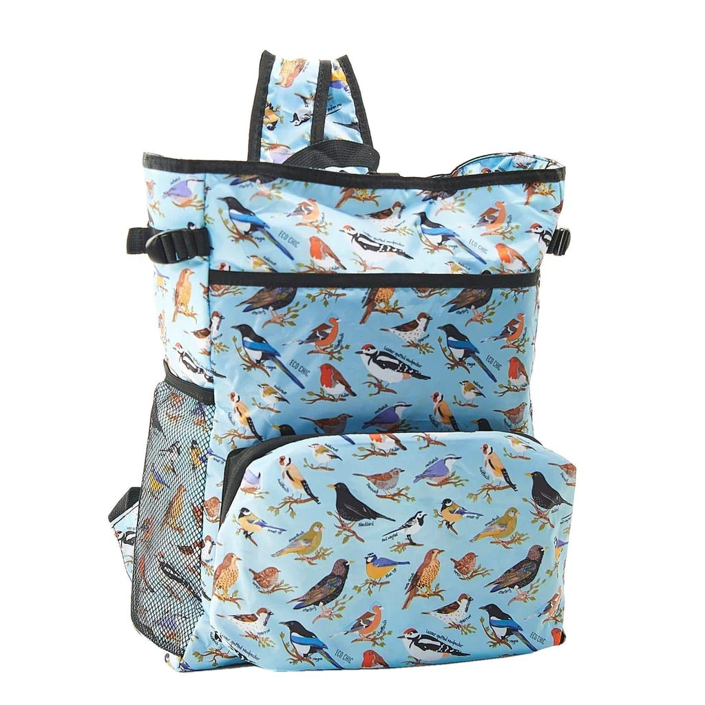 Eco Chic Lightweight Foldable Backpack Cooler Wild Birds Blue