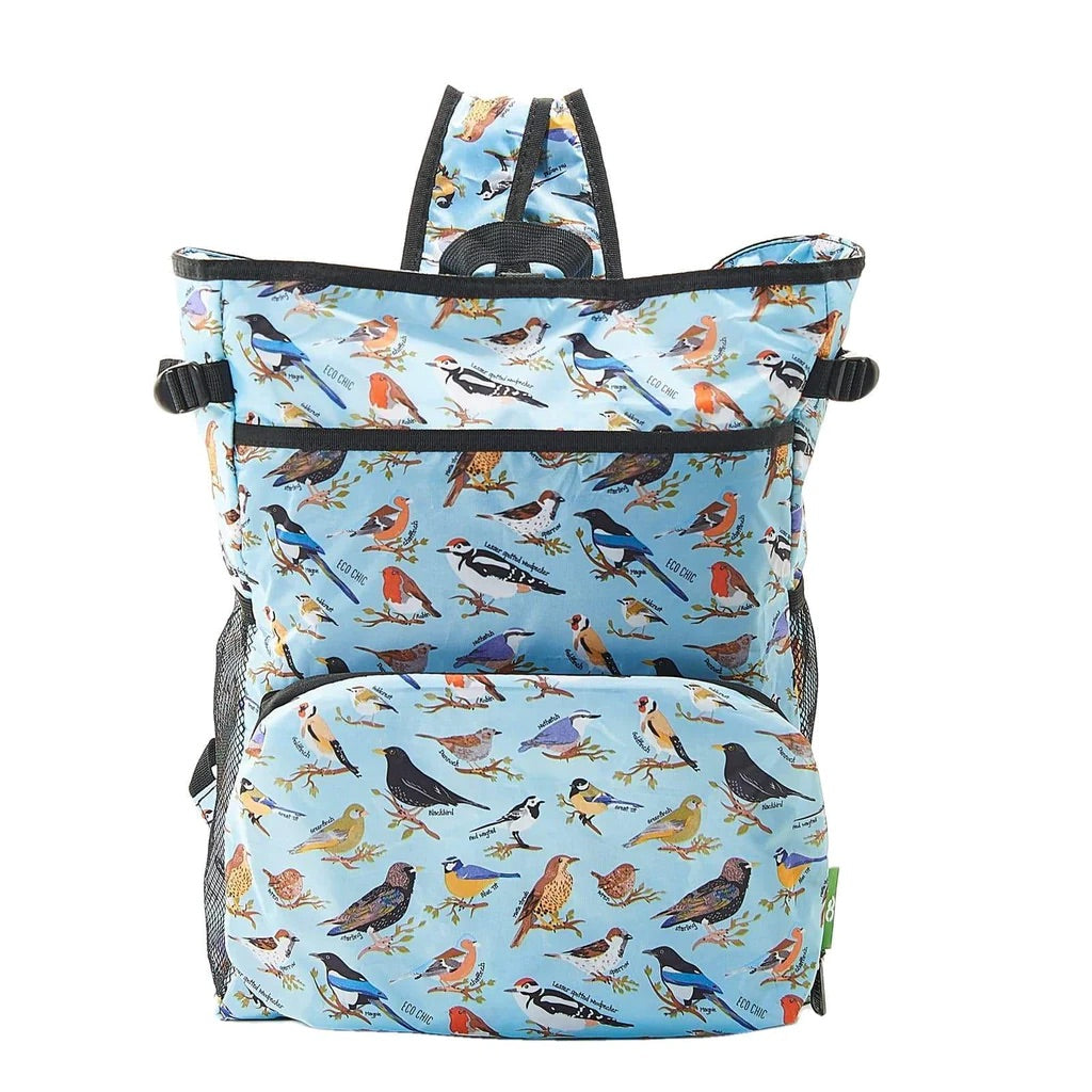 Eco Chic Lightweight Foldable Backpack Cooler Wild Birds Blue