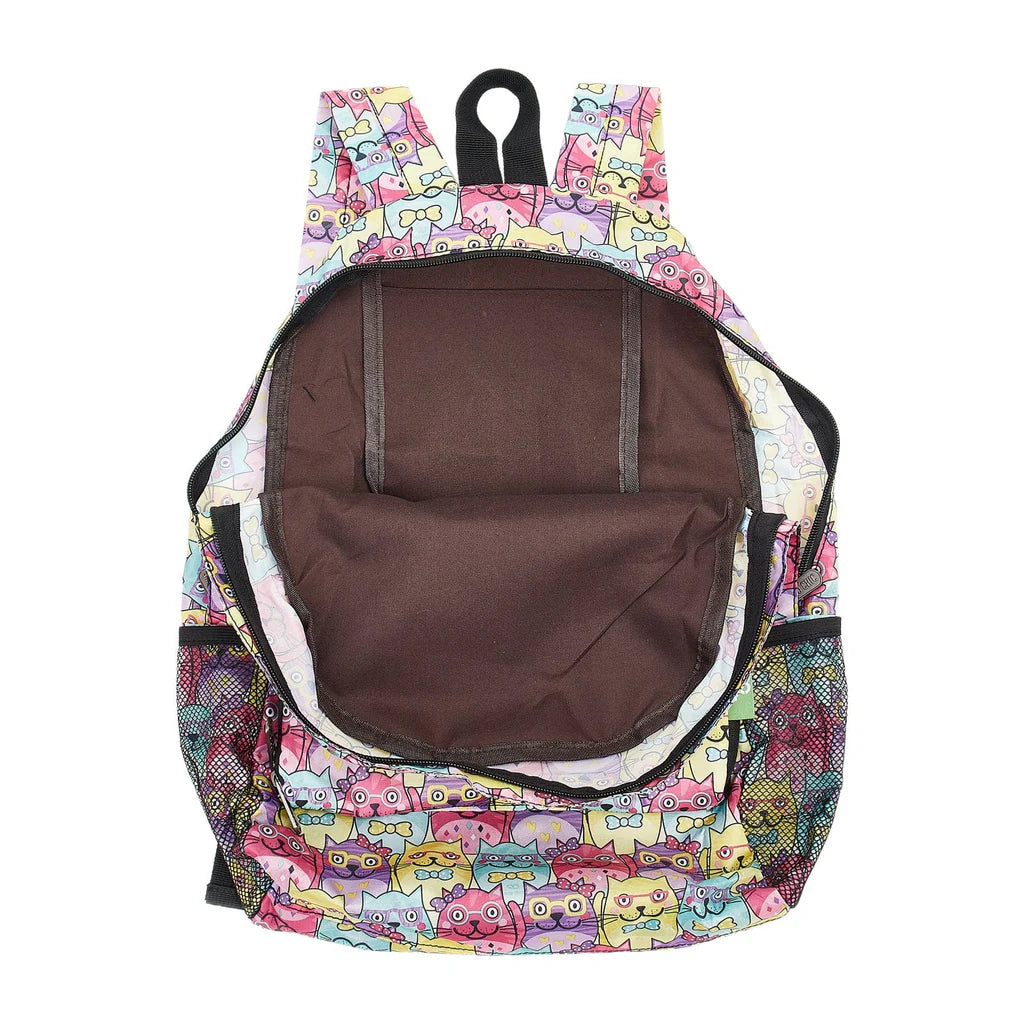 Eco Chic Lightweight Foldable Mini Backpack Glasses Cat