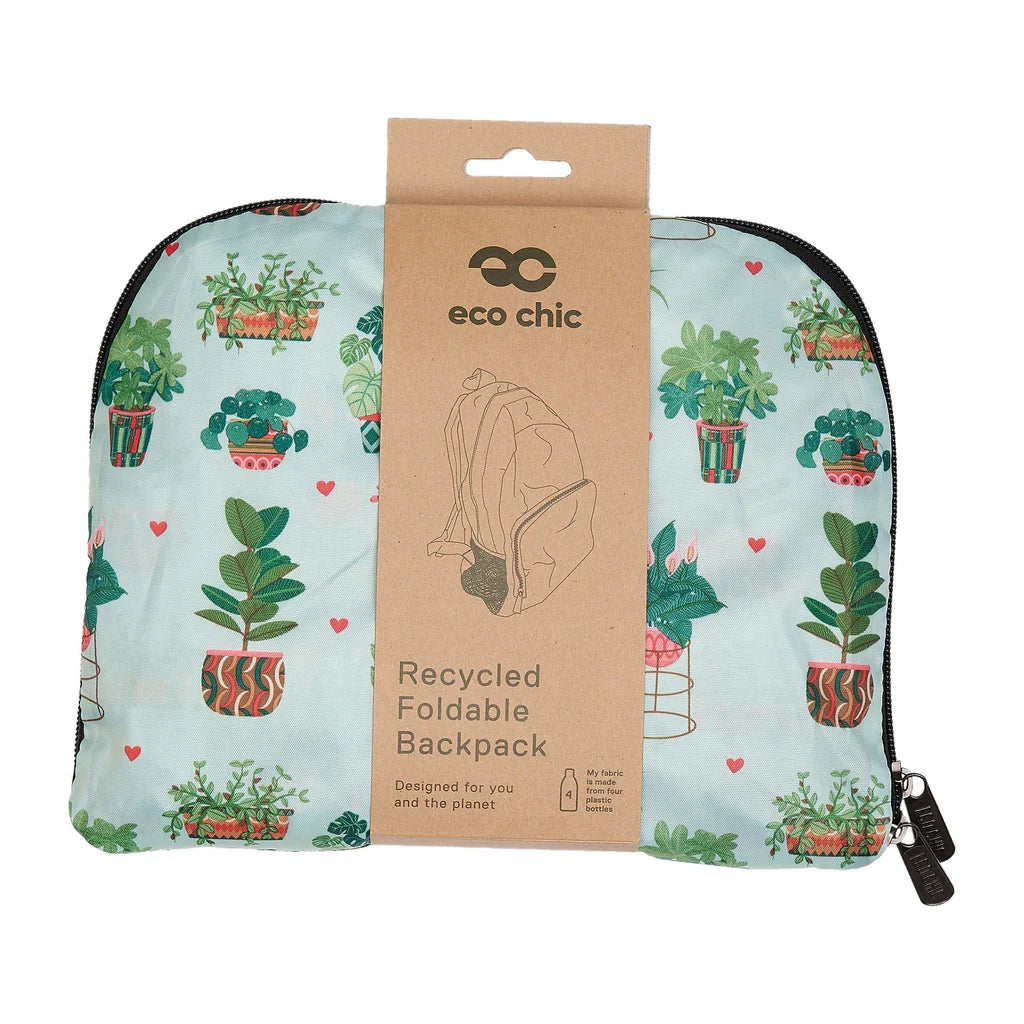 Eco Chic Lightweight Foldable Backpack Mint House Plant