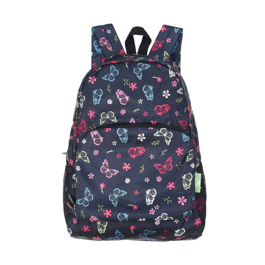 Eco Chic Lightweight Foldable Mini Backpack Black Monarch Butterflies
