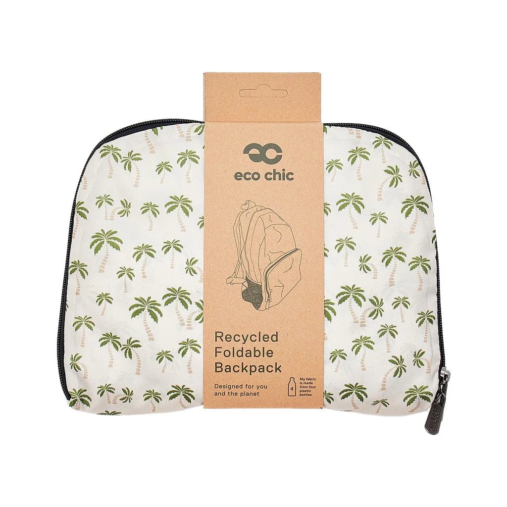 Eco Chic Lightweight Foldable Backpack Palm Trees Beige