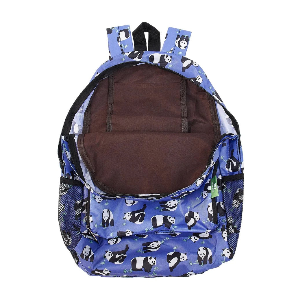 Eco Chic Lightweight Foldable Backpack Panda Blue
