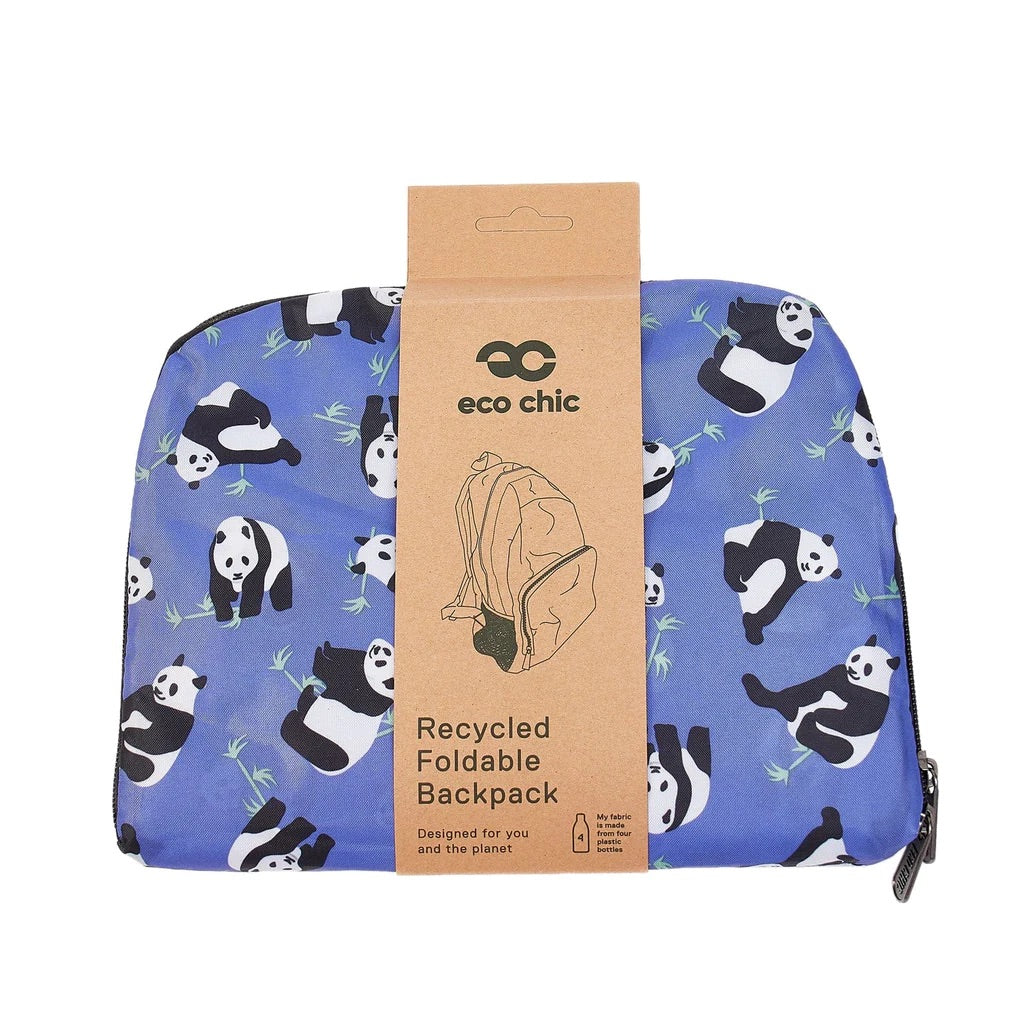 Eco Chic Lightweight Foldable Backpack Panda Blue
