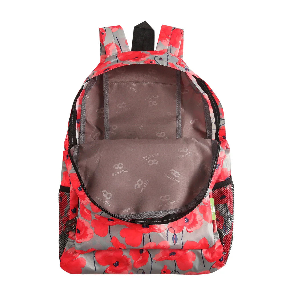 Eco Chic Lightweight Foldable Backpack Poppies Grey