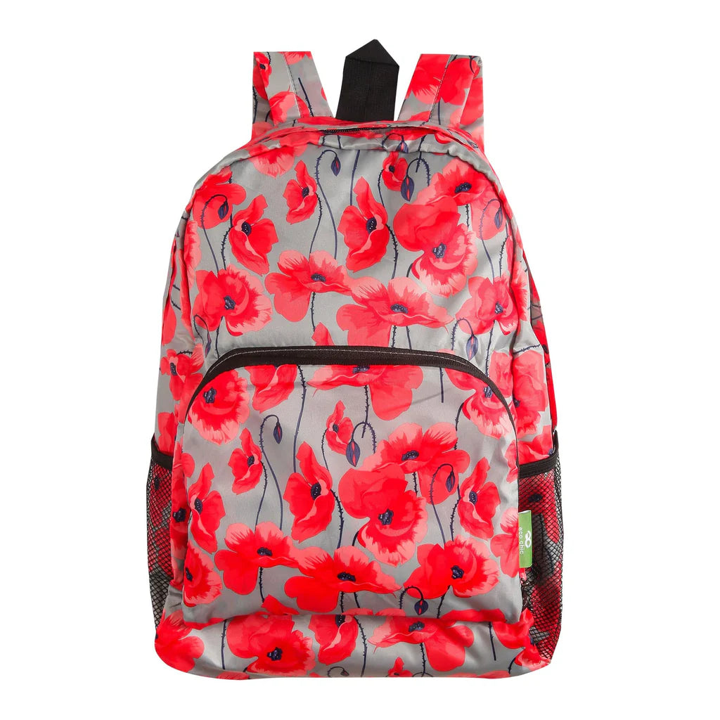 Eco Chic Lightweight Foldable Backpack Poppies Grey
