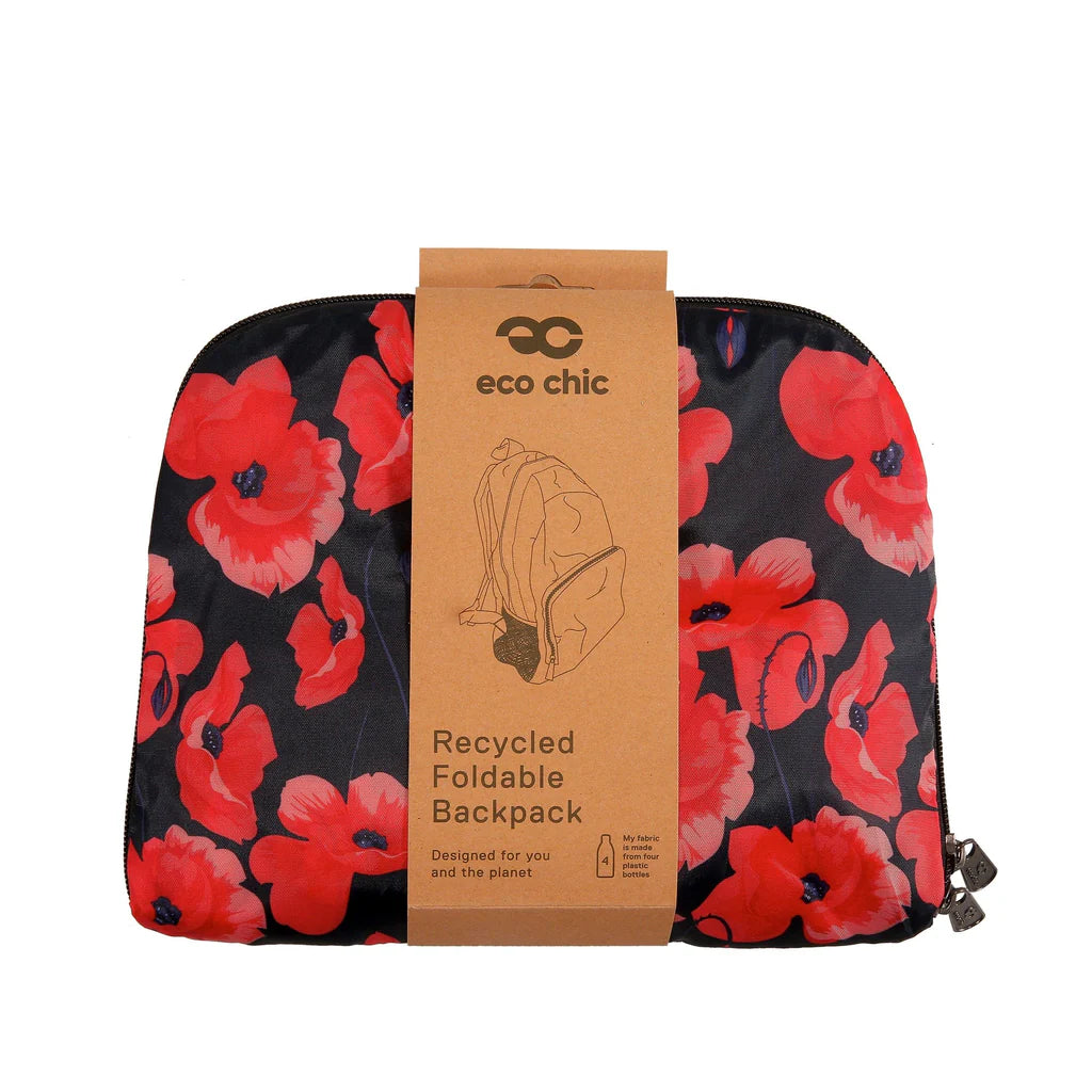 Eco Chic Lightweight Foldable Backpack Poppies Navy
