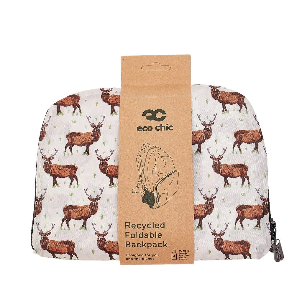 Eco Chic Lightweight Foldable Backpack Stags Beige