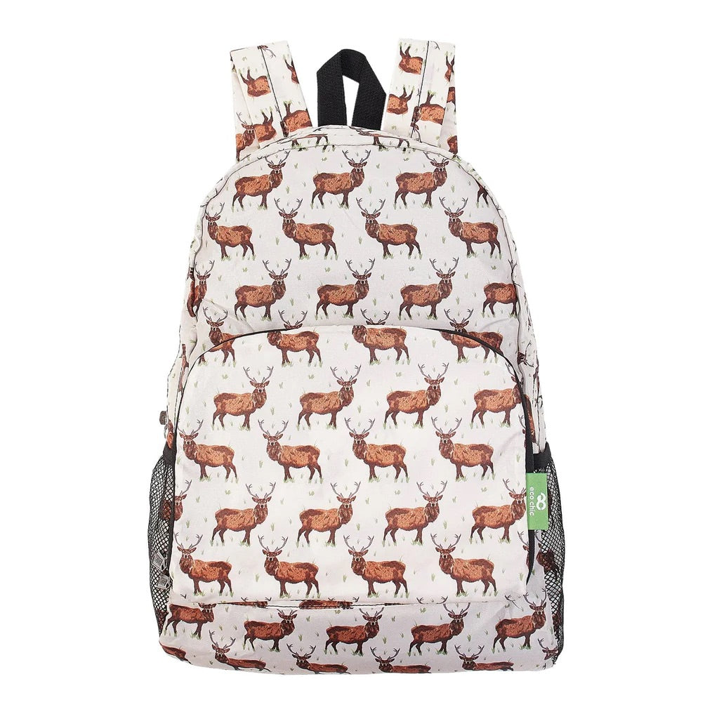 Eco Chic Lightweight Foldable Backpack Stags Beige