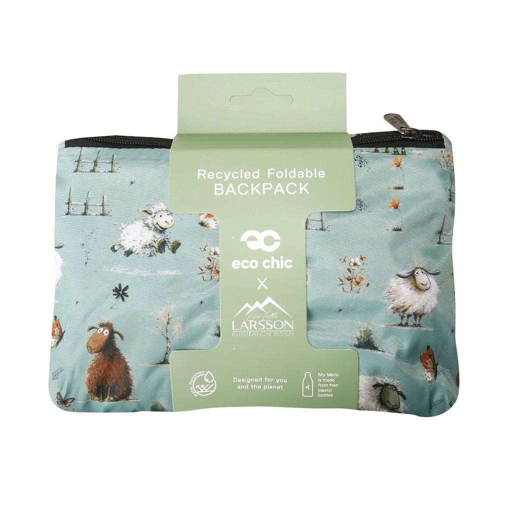 Eco Chic Lightweight Foldable Backpack Whimsy Sheep