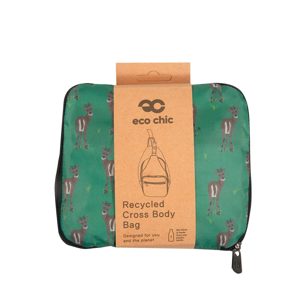 Eco Chic Lightweight Foldable Crossbody Bag Green Deer