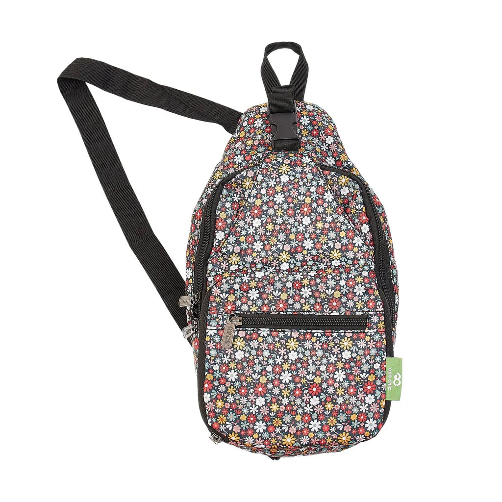 Eco Chic Lightweight Foldable Crossbody Bag Black Ditsy