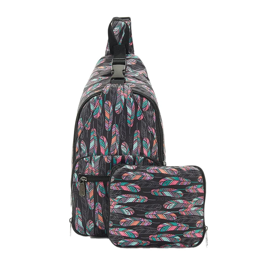 Eco Chic Lightweight Foldable Crossbody Bag Feather Black