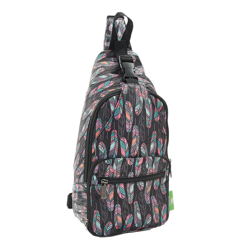Eco Chic Lightweight Foldable Crossbody Bag Feather Black
