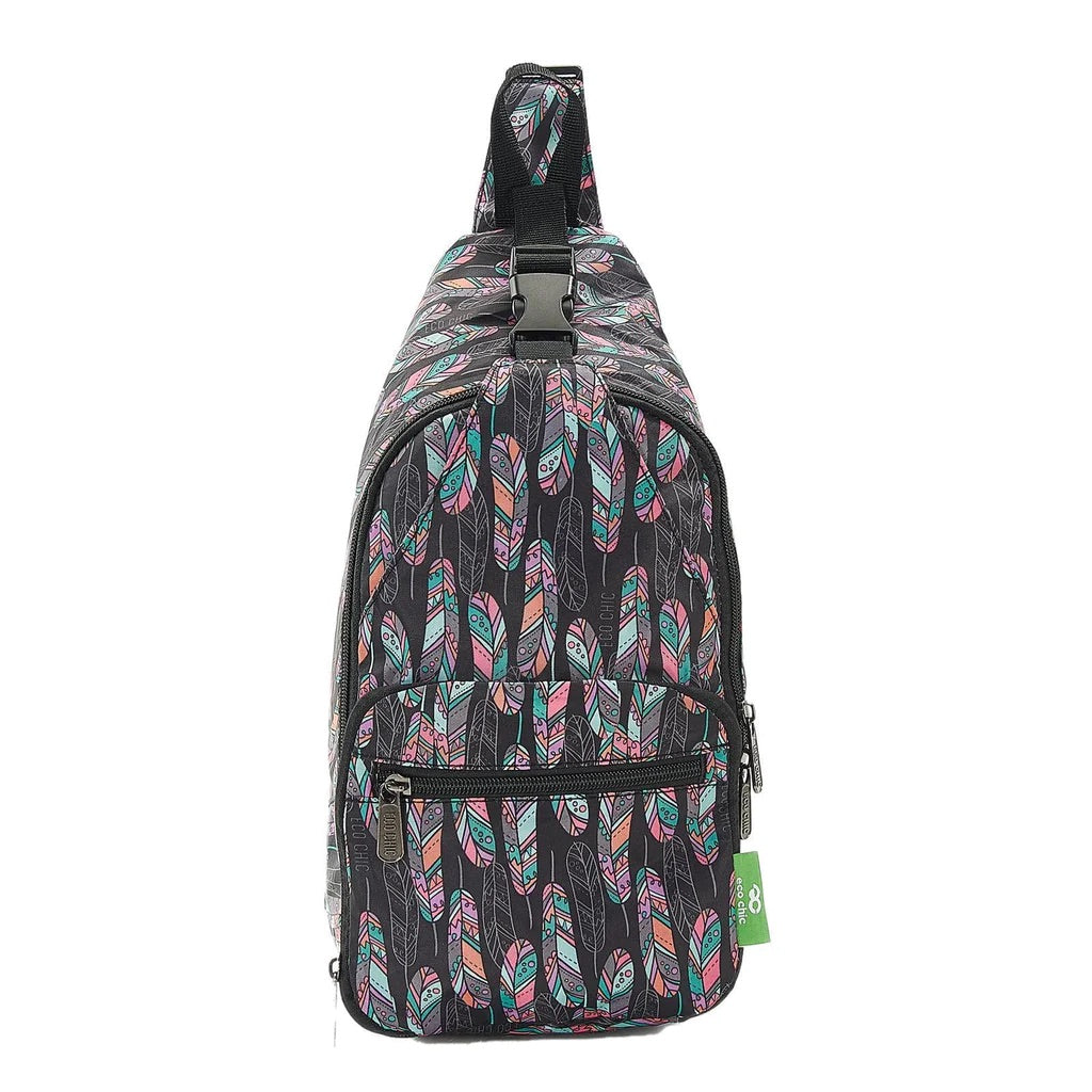 Eco Chic Lightweight Foldable Crossbody Bag Feather Black