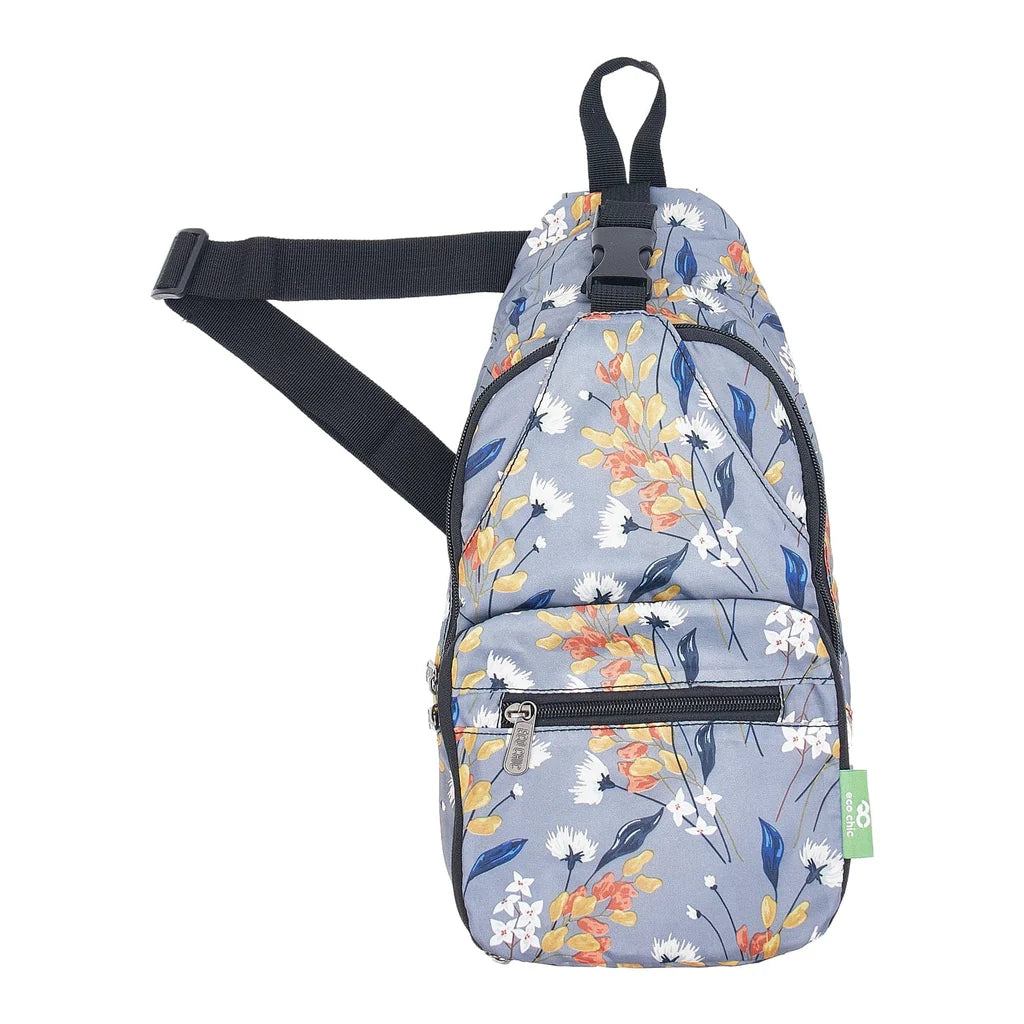 Eco Chic Lightweight Foldable Crossbody Bag Grey Flowers