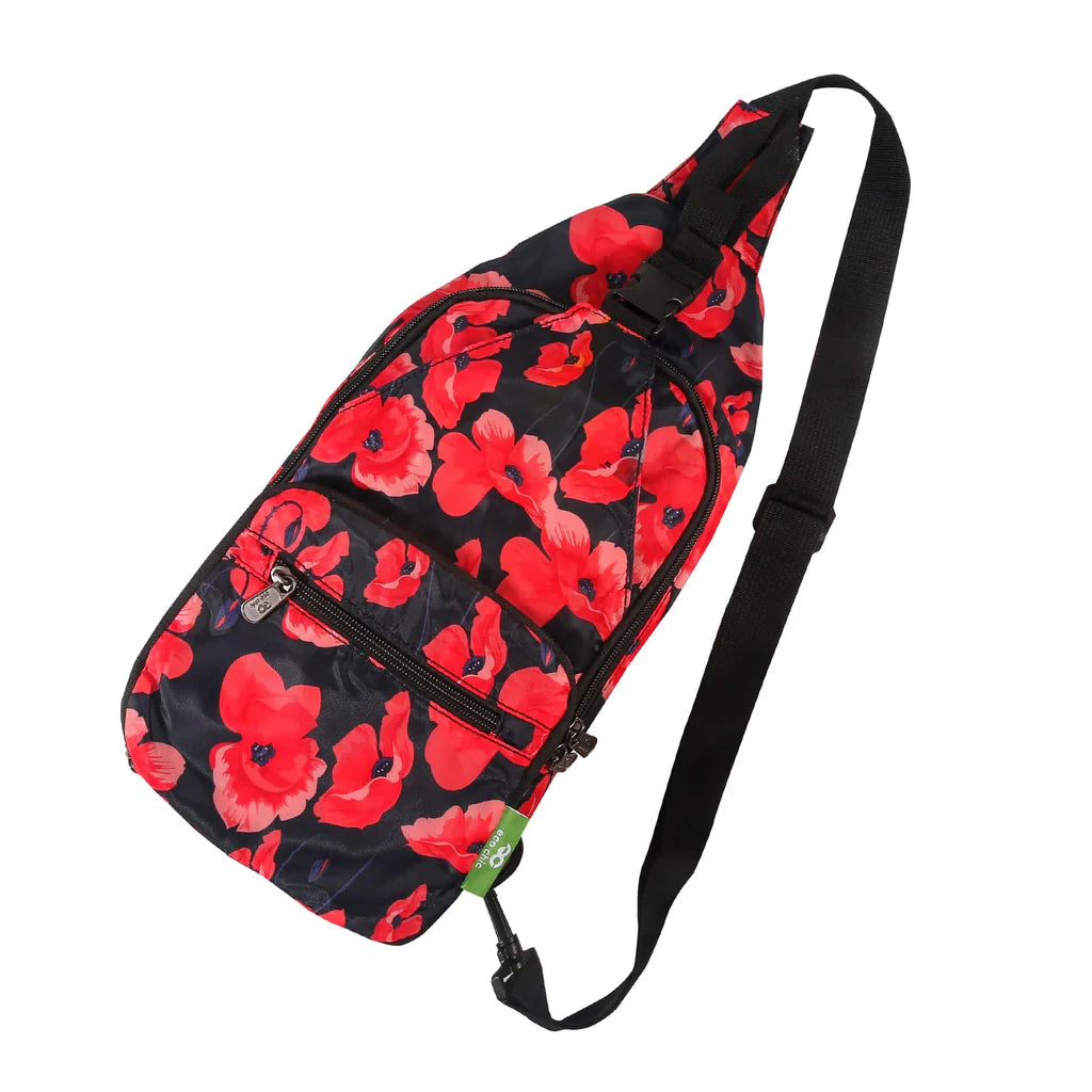 Eco Chic Lightweight Foldable Crossbody Bag Navy Poppies