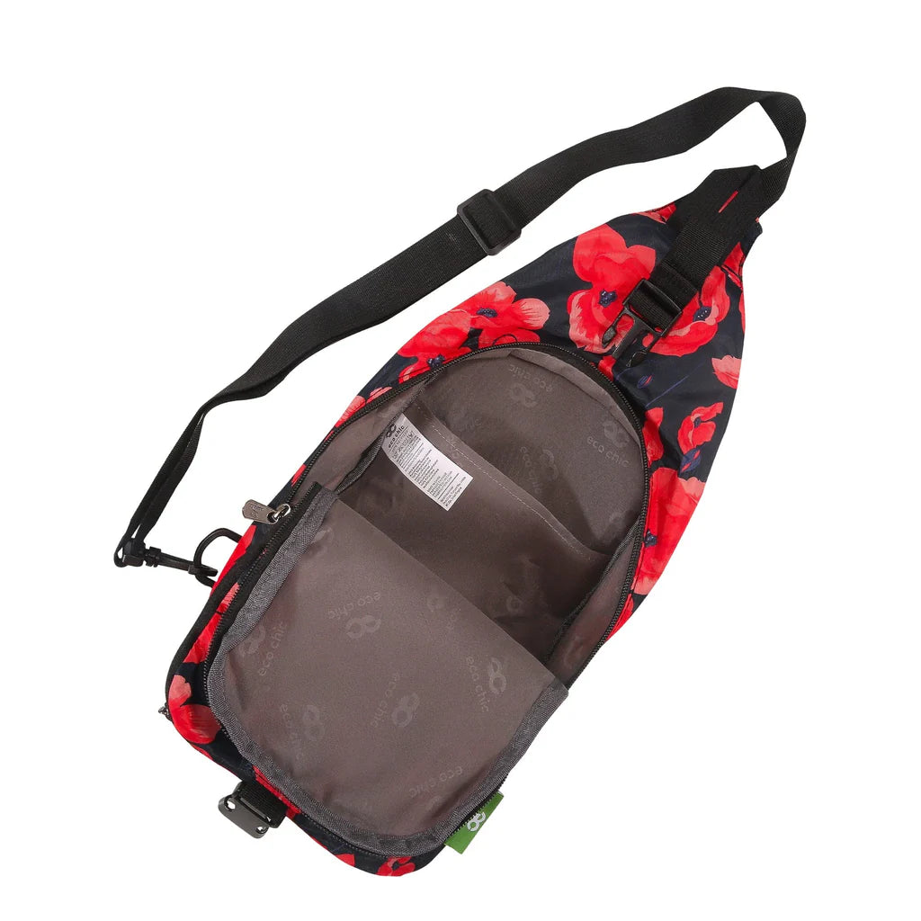 Eco Chic Lightweight Foldable Crossbody Bag Navy Poppies