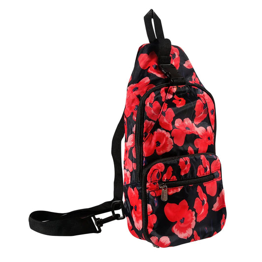 Eco Chic Lightweight Foldable Crossbody Bag Navy Poppies