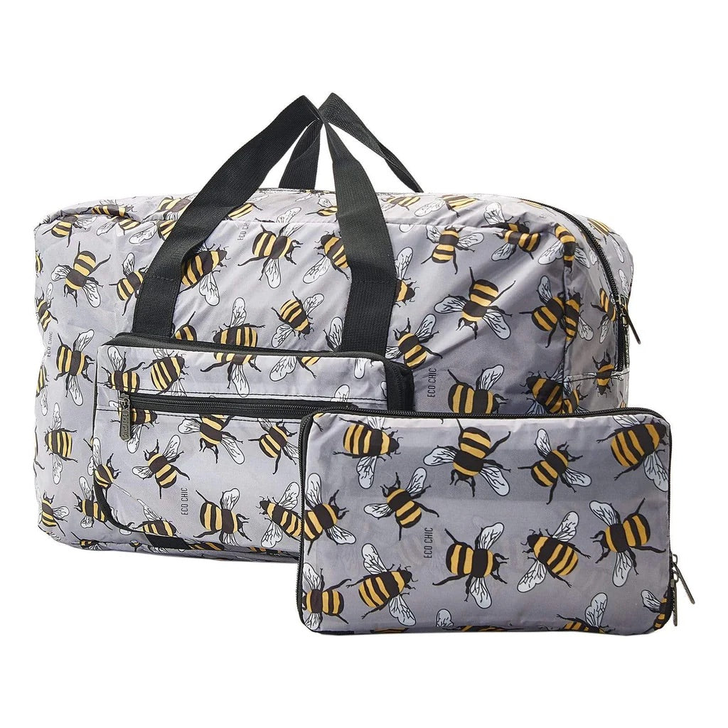 Eco Chic Lightweight Foldable Holdall Bees Grey