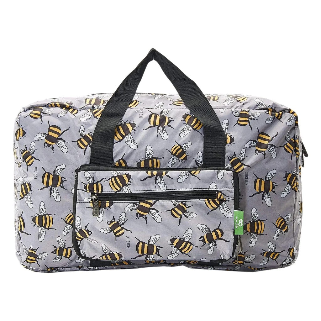 Eco Chic Lightweight Foldable Holdall Bees Grey