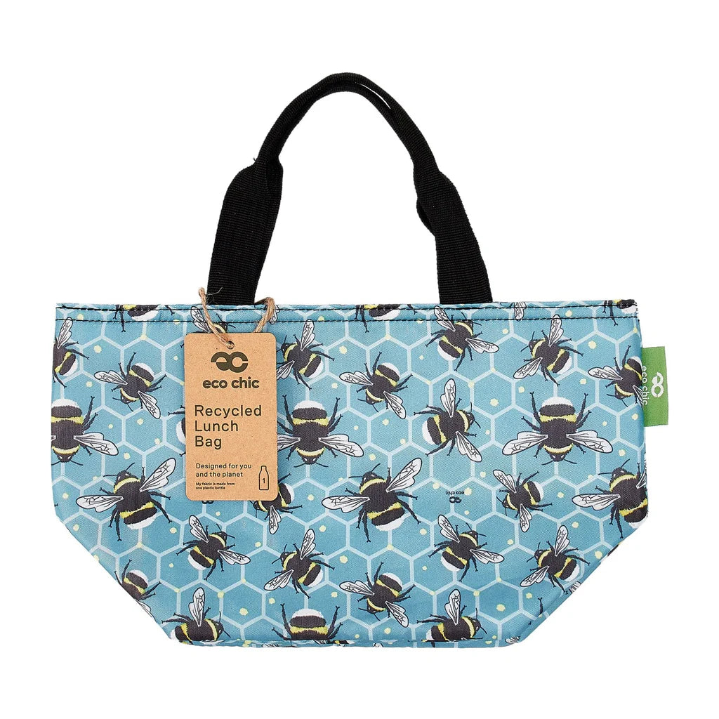 Eco Chic Lightweight Foldable Lunch Bag Blue Bumble Bee