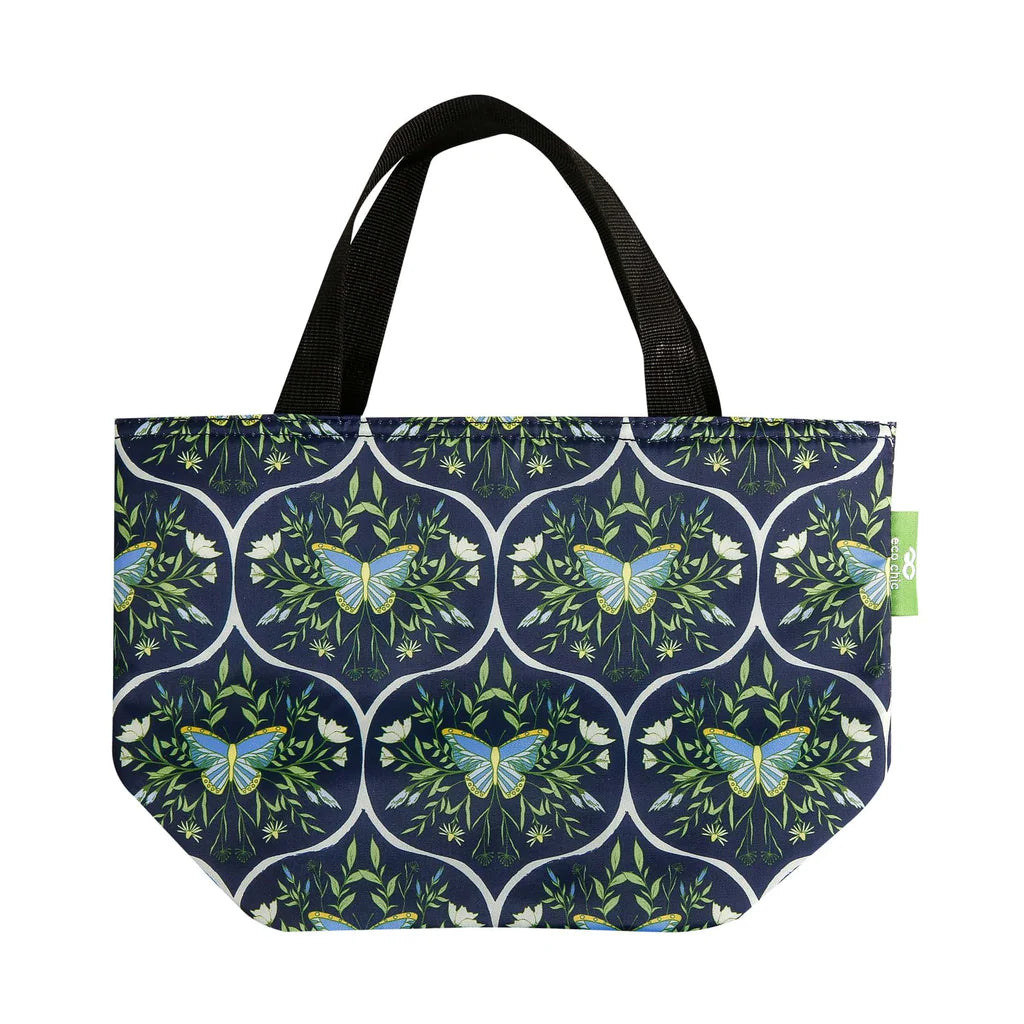 Eco Chic Lightweight Foldable Lunch Bag Navy Butterflies
