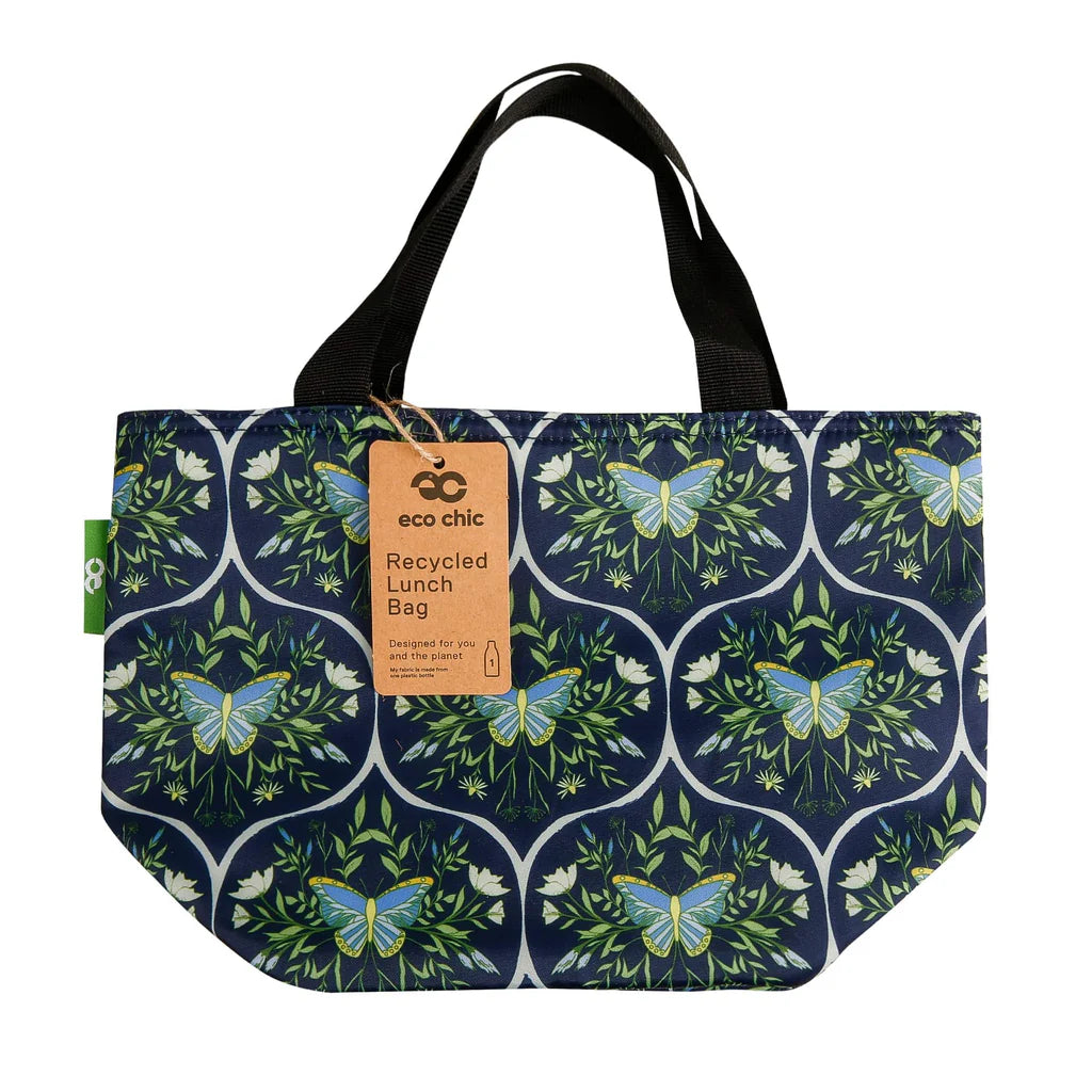 Eco Chic Lightweight Foldable Lunch Bag Navy Butterflies