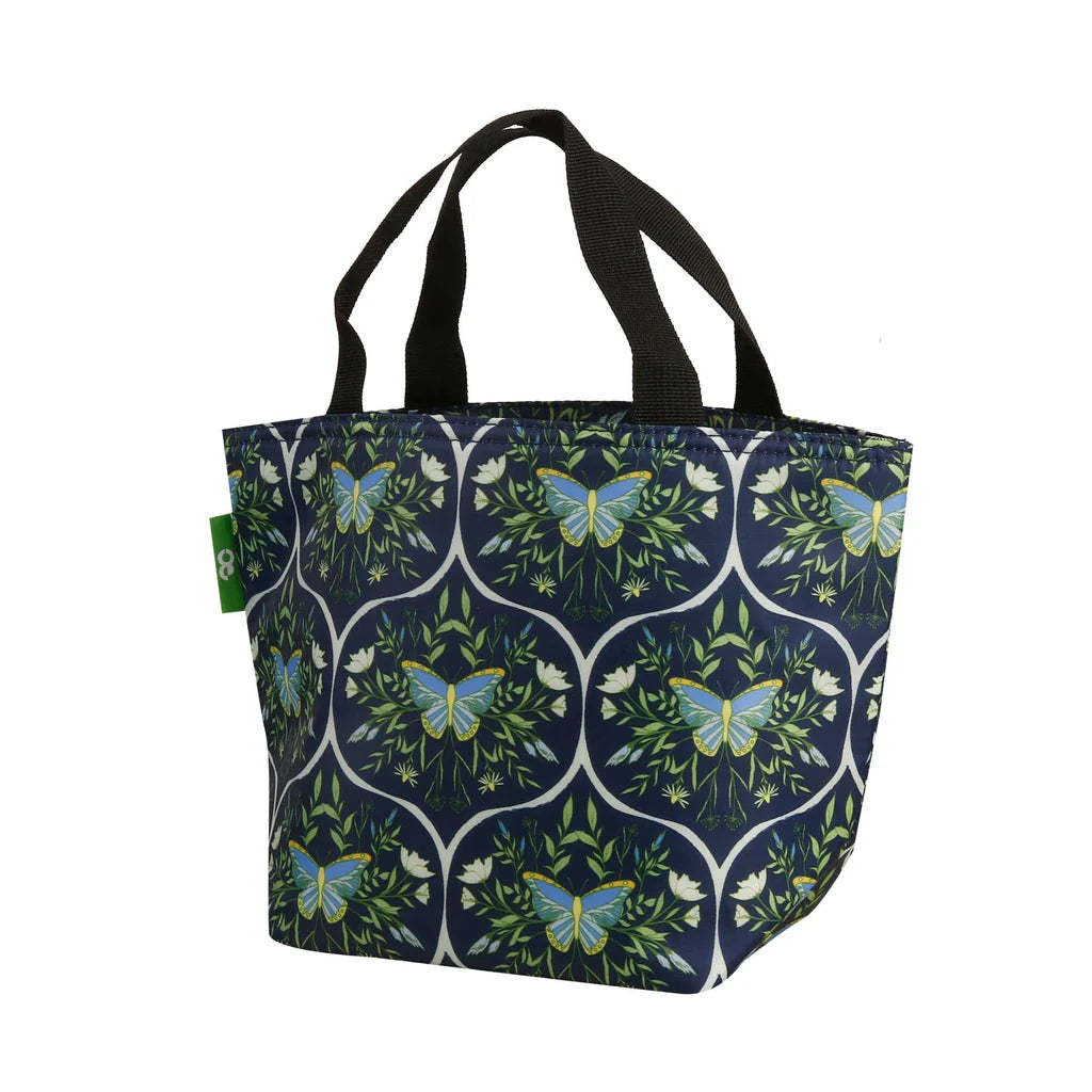 Eco Chic Lightweight Foldable Lunch Bag Navy Butterflies