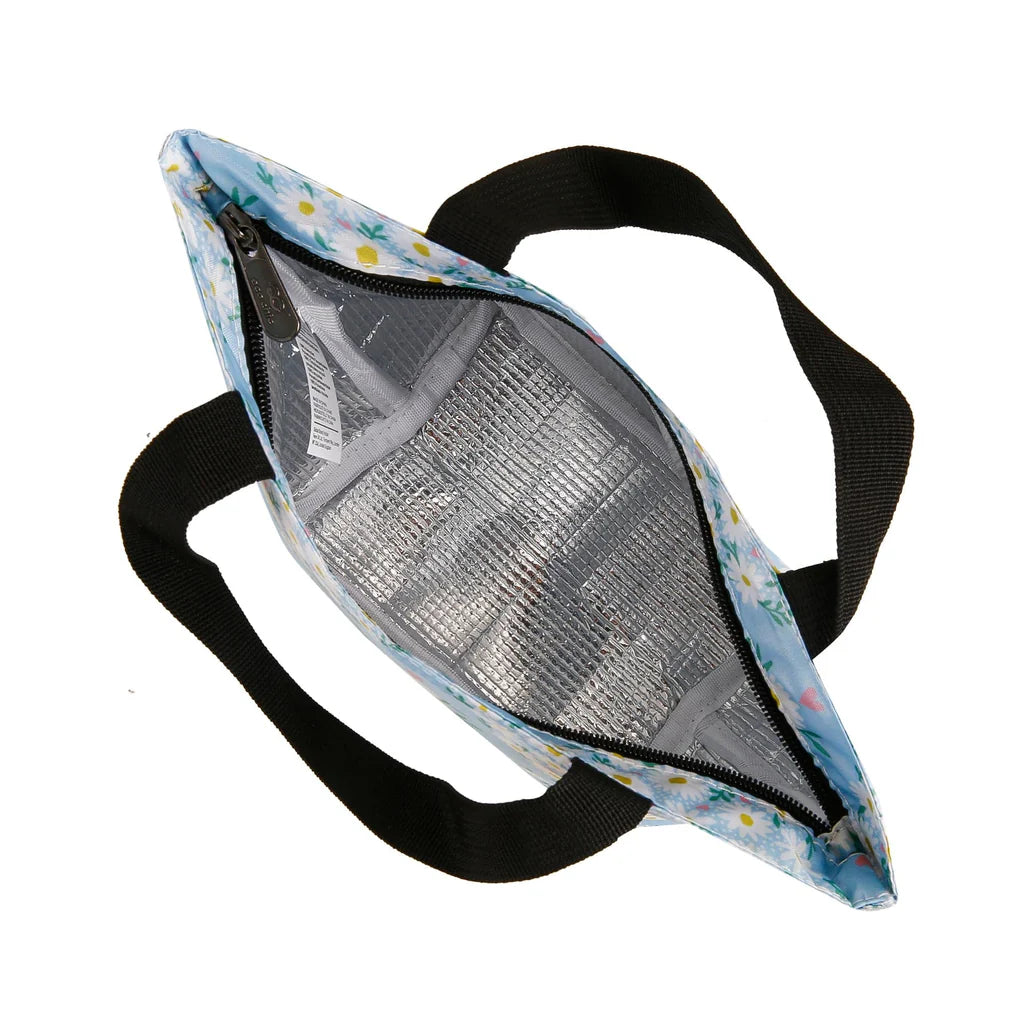 Eco Chic Lightweight Foldable Lunch Bag Blue Daisy Hearts