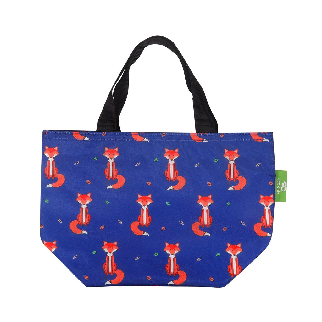 Eco Chic Lightweight Foldable Lunch Bag Navy Foxes