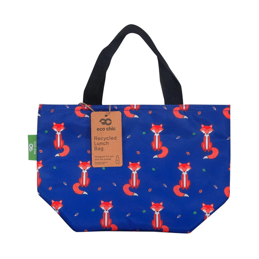 Eco Chic Lightweight Foldable Lunch Bag Navy Foxes