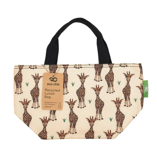 Eco Chic Lightweight Foldable Lunch Bag Beige Griraffes