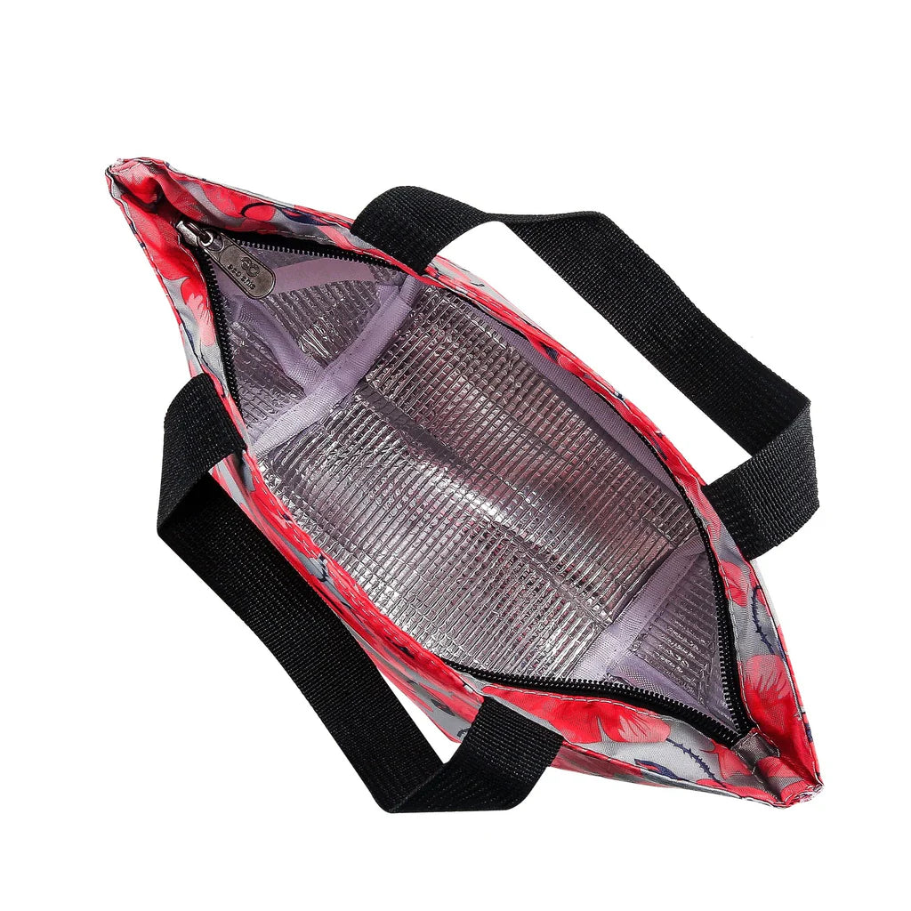 Eco Chic Lightweight Foldable Lunch Bag Grey Poppies