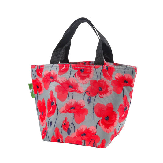 Eco Chic Lightweight Foldable Lunch Bag Grey Poppies