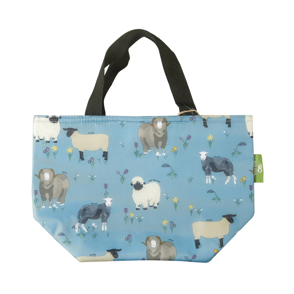 Eco Chic Lightweight Foldable Lunch Bag Blue Sheep Realism