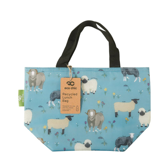 Eco Chic Lightweight Foldable Lunch Bag Blue Sheep Realism
