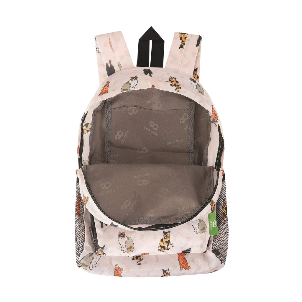 Eco Chic Lightweight Foldable Mini Backpack Beige Beloved Cat