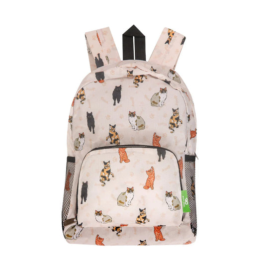 Eco Chic Lightweight Foldable Mini Backpack Beige Beloved Cat