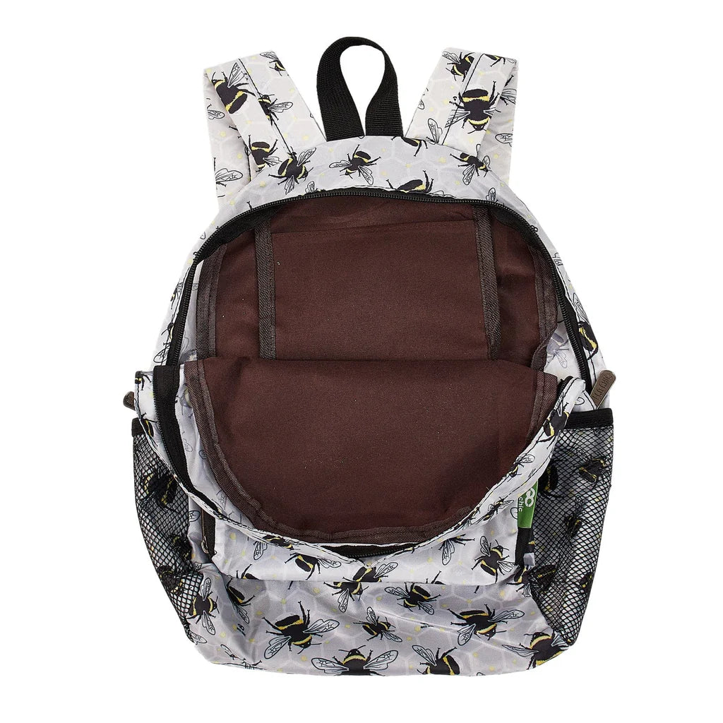 Eco Chic Lightweight Foldable Mini Backpack Grey Bumble Bee