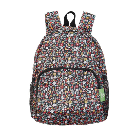 Eco Chic Lightweight Foldable Black Ditsy Backpack