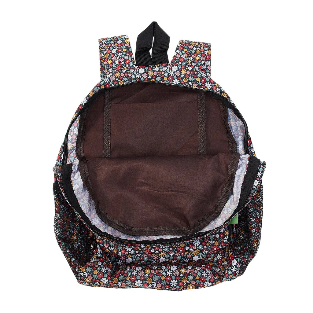 Eco Chic Lightweight Foldable Black Ditsy Backpack