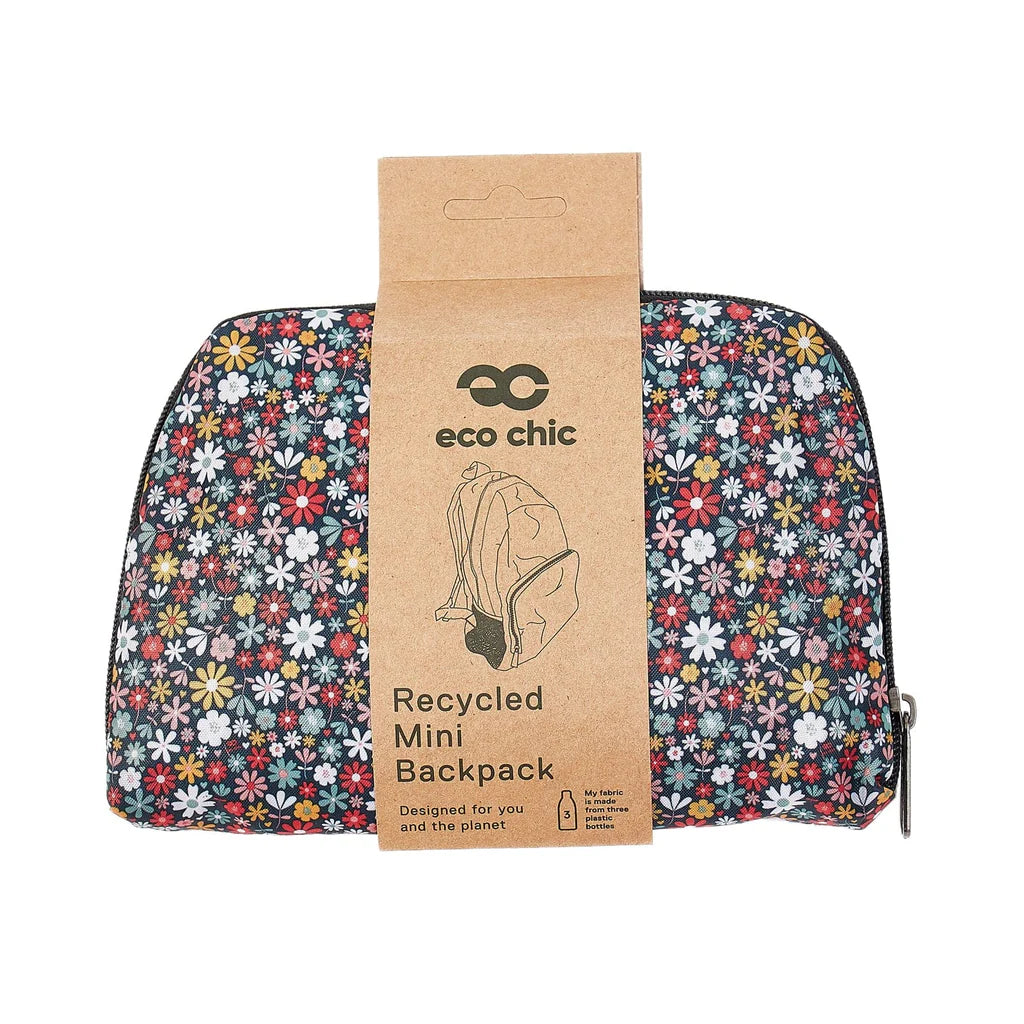 Eco Chic Lightweight Foldable Black Ditsy Backpack