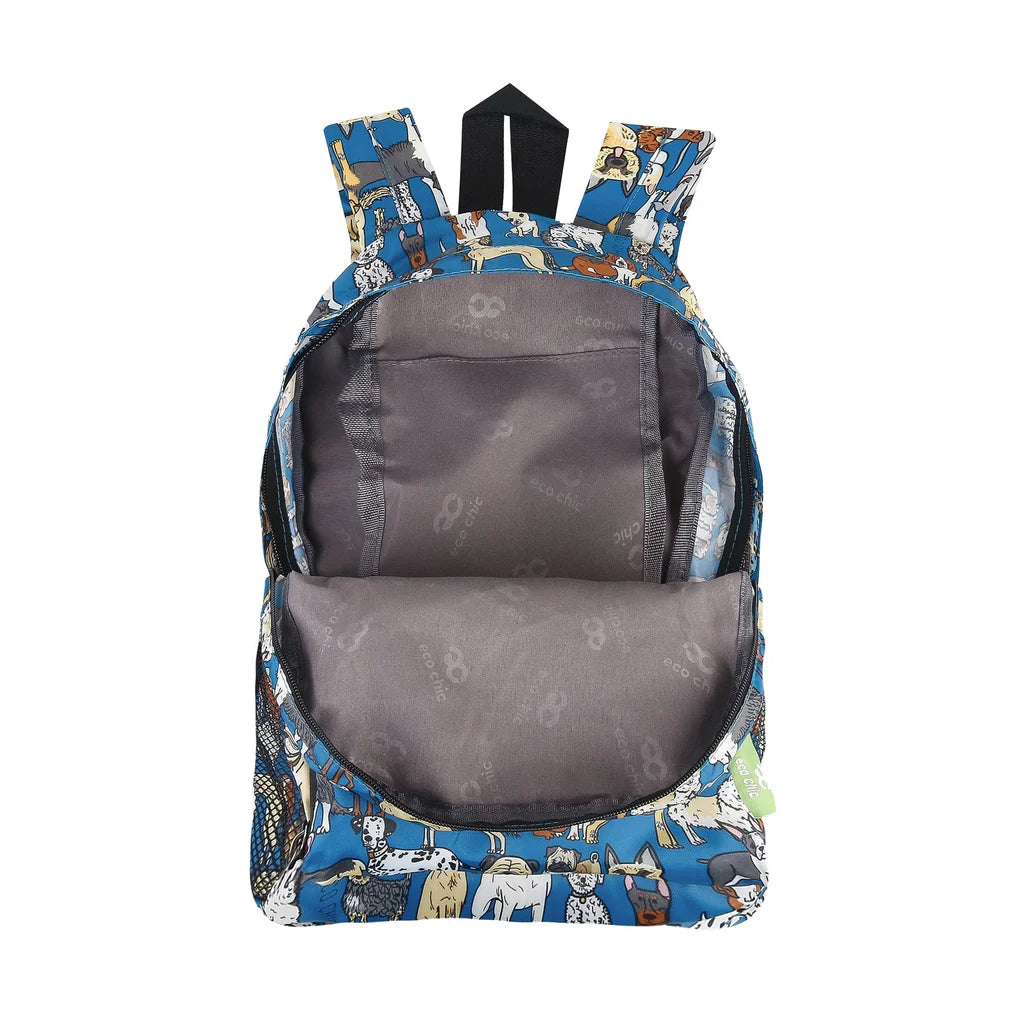 Eco Chic Lightweight Foldable Mini Backpack Blue Dogs