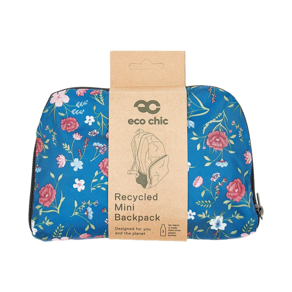 Eco Chic Lightweight Foldable Mini Backpack Navy Floral