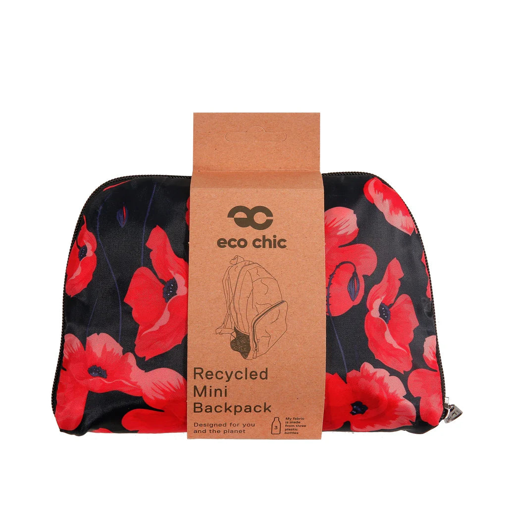 Eco Chic Lightweight Foldable Mini Backpack Navy Poppies